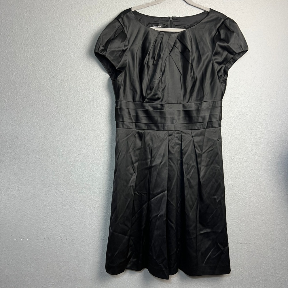 Spense Black Satin Cap‎ Sleeve Pleated Knee Length Whimsigoth Formal Dress Sz 14